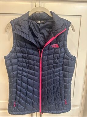 The North Face Women's Navy Quilted Vest with Pink Trim
